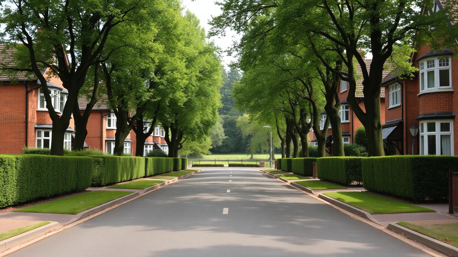 A tree-lined Sutton Coldfield avenue of large bay-fronted brick houses